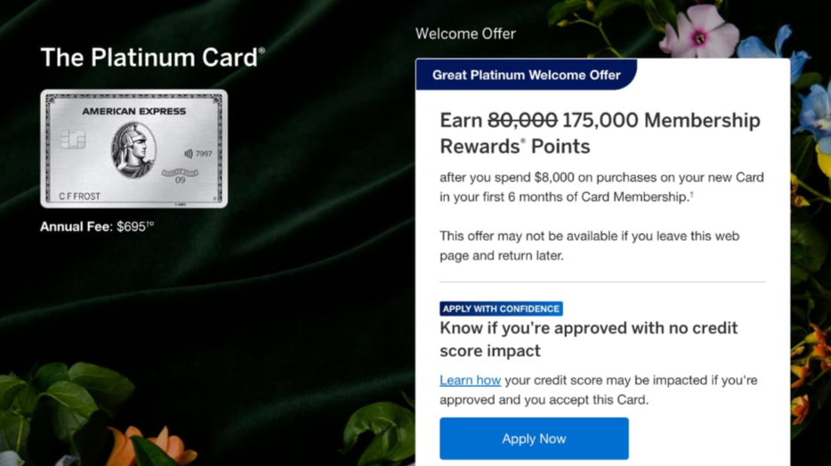 Amex Platinum Card, 175K Bonus with $8K Spend (New Working Link)